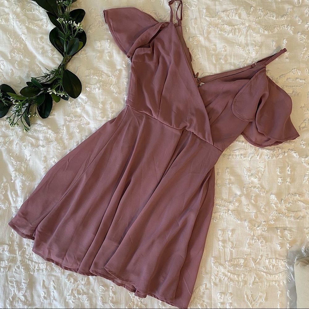 Charlotte Russe Flowy Purple Dress Deep V Neck Small